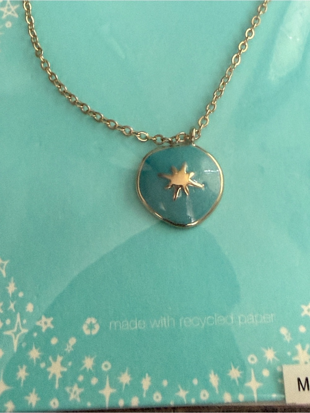 Gold Starburst Heart Pendant Necklace in Teal - Picture 2 of 3
